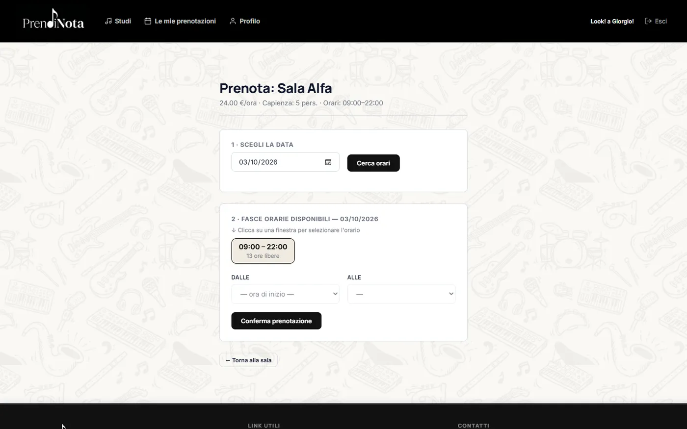 PrendiNota free-slot booking form